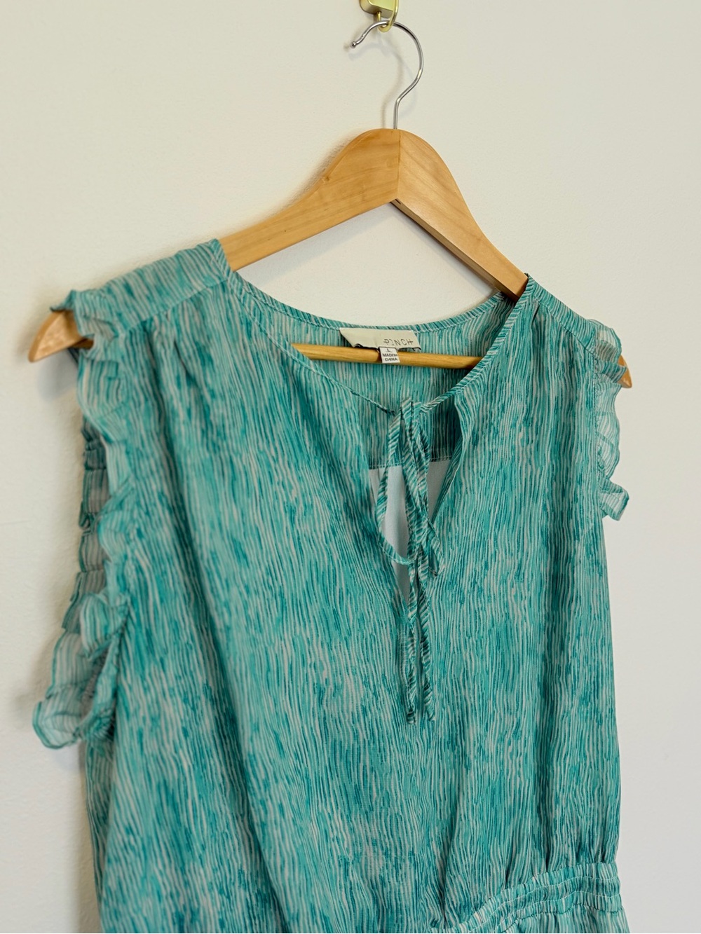 Pinch Aqua Ruffle Tiered Mini Dress Size Large Boho Resort Style Dress - Picture 3 of 6